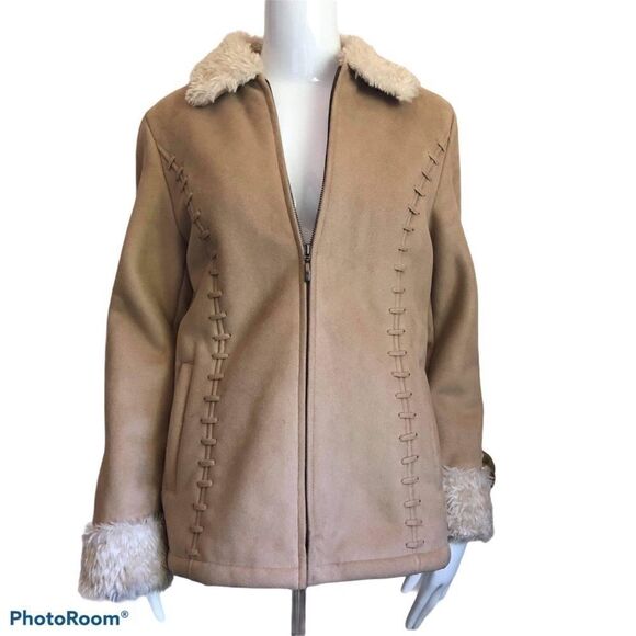 Liz Claiborne Faux Fur Trim Zip Jacket.Size MP - Picture 1 of 13